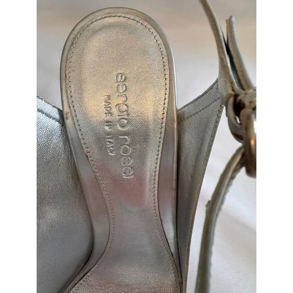 Sergio Rossi Silver Peep-Toe Heels Size 8.5 - Picture 8 of 10